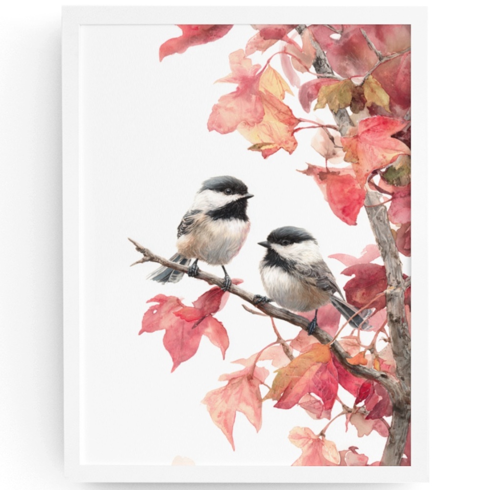 Watercolor Chickadee Bird Portrait Wall Art Print, Unframed - Charming Nature